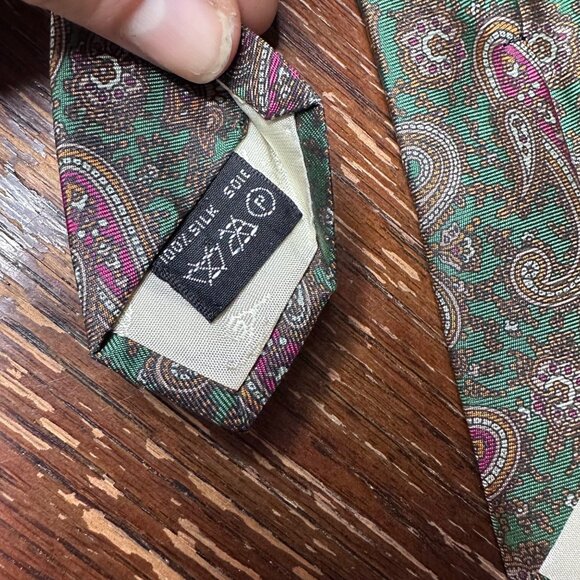 Vintage Luciano Toscanini Green Paisley Silk Tie 3" Wide Classic Mens Necktie - Picture 7 of 13